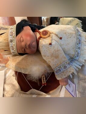 Handcrafted Tan & Brown Native-Inspired Doll with Beaded Necklace